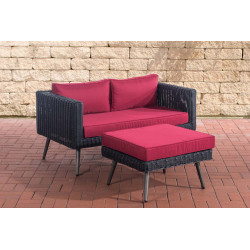 2er Sofa Molde mit Fußhocker Rundrattan  schwarz 40 cm (Dunkelgrau)