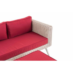 2er Sofa Molde mit Fußhocker Rundrattan perlweiß 40 cm (Hellgrau)