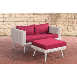 2er Sofa Molde mit Fußhocker Rundrattan perlweiß 45 cm (Hellgrau)