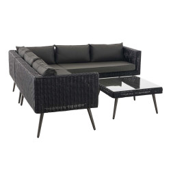 Eck-Loungeset Molde Rundrattan schwarz 40 cm (Dunkelgrau)