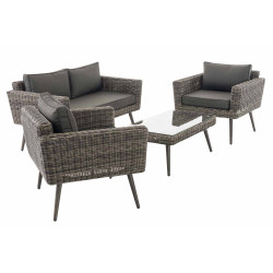 Loungeset Kiruna Rundrattan Grau-meliert 40 cm (Dunkelgrau)