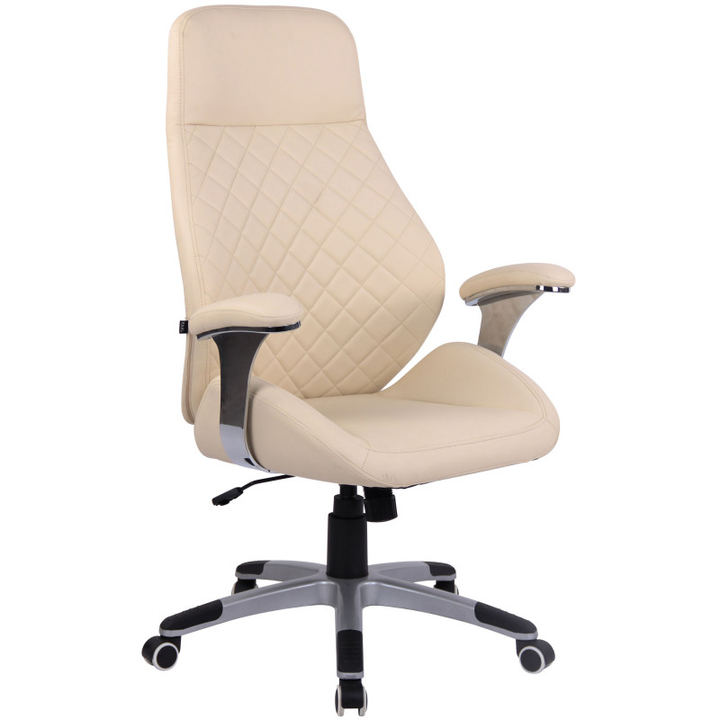 Silla De Oficina Layton En Cuero Sintético o Cuero Auténtico Crema,Simil cuero