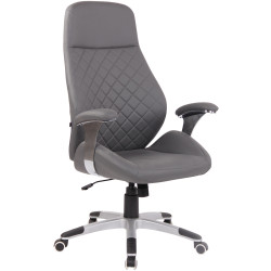 Silla De Oficina Layton En Cuero Sintético o Cuero Auténtico Gris,Simil cuero